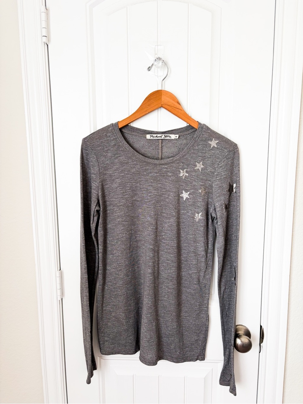 Michael Stars Heather Gray Long Sleeve Star Accent Tee One Size